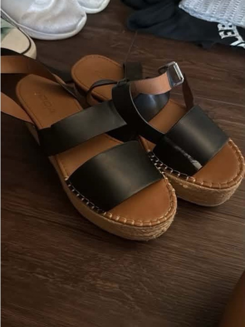 SODA Women's Black Leather Platform Sandals - Comfort Espadrille Style